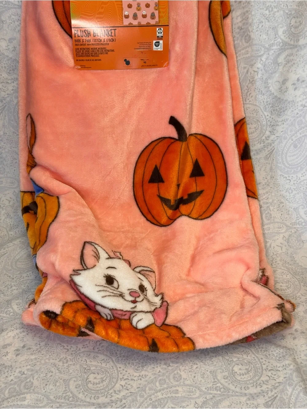 Disney The Aristocats Marie, Toulouse & Berlioz Halloween Pumpkin Plush Throw
